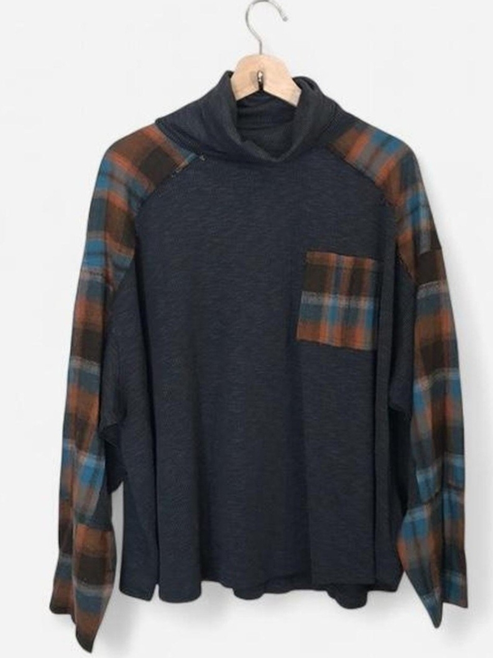POL Pullover Sweater with Plaid Accents